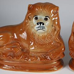 Pair of Staffordshire Ceramic Lions, circa 1900