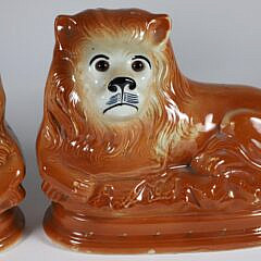 Pair of Staffordshire Ceramic Lions, circa 1900