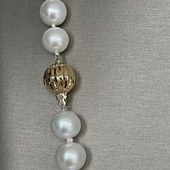 Fine 10mm-13.5mm White Freshwater Pearl Opera Length Necklace, 14k Gold Clasp