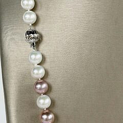 Fine 11mm-14mm White and Pink Freshwater Pearl Necklace, 14k Gold Clasp