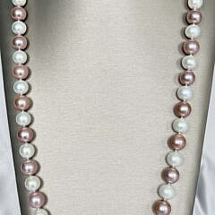 Fine 11mm-14mm White and Pink Freshwater Pearl Necklace, 14k Gold Clasp