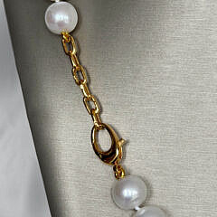 12mm-13.5mm White Freshwater Pearl Necklace, Vermeil Clasp