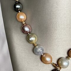 12mm-15mm Multi-color South Sea, Tahitian and Fresh Water Pearl Necklace, 14k Yellow Gold Clasp