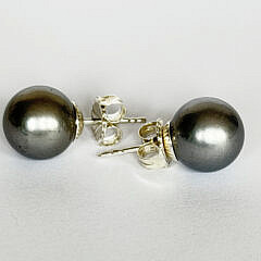 Pair of 10mm Tahitian Grey South Sea Pearl Earrings