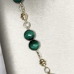 10mm Malachite Bead Sterling Silver Vermeil Necklace with Baroque Pearl Drop