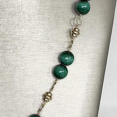 10mm Malachite Bead Sterling Silver Vermeil Necklace with Baroque Pearl Drop