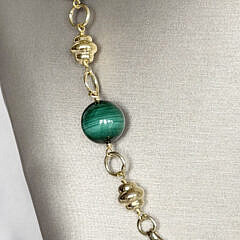 10mm Malachite Bead Sterling Silver Vermeil Necklace with Baroque Pearl Drop
