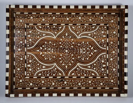 Teak Wood and Bone Elaborately Inlaid Serving Tray