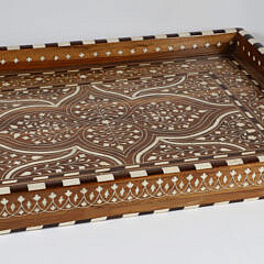 Teak Wood and Bone Elaborately Inlaid Serving Tray