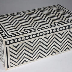 Teak Wood and Bone Geometric Inlaid Box