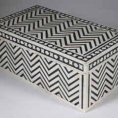 Teak Wood and Bone Geometric Inlaid Box