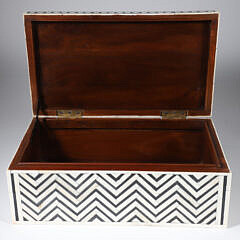 Teak Wood and Bone Geometric Inlaid Box