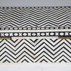 Teak Wood and Bone Geometric Inlaid Box