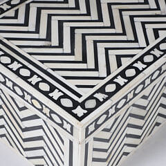 Teak Wood and Bone Geometric Inlaid Box