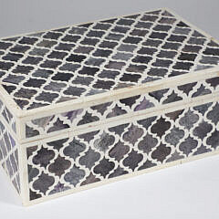 Teakwood and Bone Geometric Inlaid Box