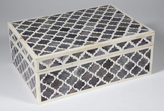 Teakwood and Bone Geometric Inlaid Box