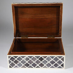 Teakwood and Bone Geometric Inlaid Box