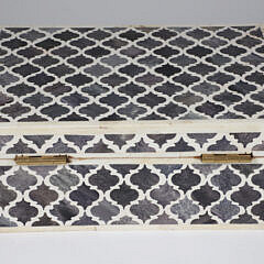 Teakwood and Bone Geometric Inlaid Box