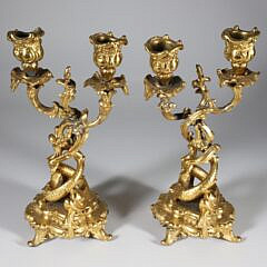 Pair of Antique Gilt Bronzed Spelter Candelabrums, 19th Century