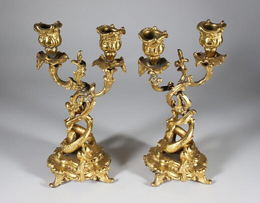 Pair of Antique Bronze Spelter Candleabra, 19th Century