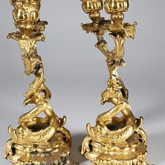 Pair of Antique Gilt Bronzed Spelter Candelabrums, 19th Century