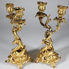 Pair of Antique Gilt Bronzed Spelter Candelabrums, 19th Century