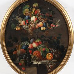 Oval Antique Oil on Canvas "Floral and Fruit Still Life" 19th Century
