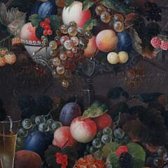 Oval Antique Oil on Canvas “Floral and Fruit Still Life”, 19th Century