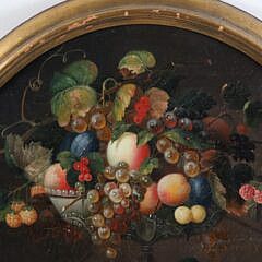 Oval Antique Oil on Canvas “Floral and Fruit Still Life”, 19th Century