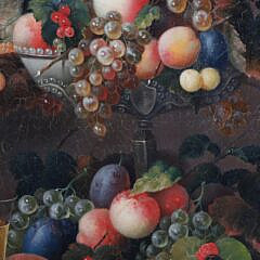 Oval Antique Oil on Canvas “Floral and Fruit Still Life”, 19th Century