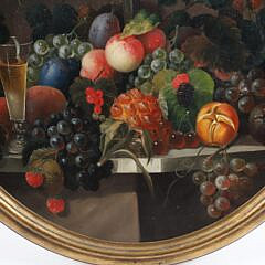 Oval Antique Oil on Canvas “Floral and Fruit Still Life”, 19th Century