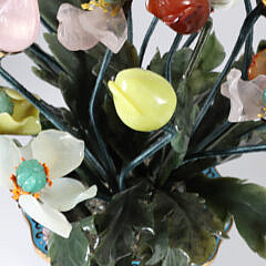 Chinese Contemporary Carved Hardstone and Cloisonné Potted Floral Arrangement