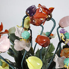 Chinese Contemporary Carved Hardstone and Cloisonné Potted Floral Arrangement
