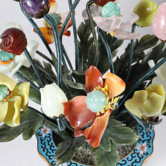 Chinese Contemporary Carved Hardstone and Cloisonné Potted Floral Arrangement