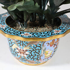 Chinese Contemporary Carved Hardstone and Cloisonné Potted Floral Arrangement