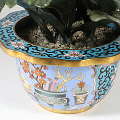Chinese Contemporary Carved Hardstone and Cloisonné Potted Floral Arrangement