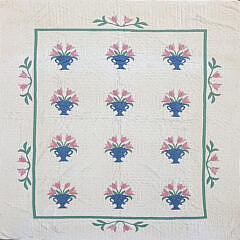American Tulip in a Blue Basket Applique Quilt, circa 1930s