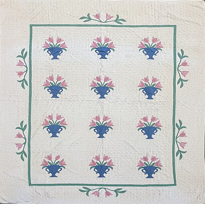American Tulip in a Blue Basket Applique Quilt, circa 1930