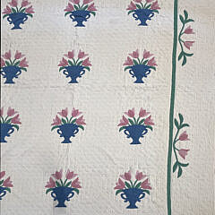 American Tulip in a Blue Basket Applique Quilt, circa 1930s