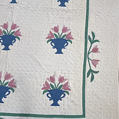 American Tulip in a Blue Basket Applique Quilt, circa 1930s