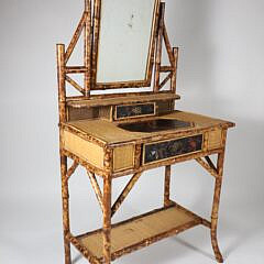 English “Tortoiseshell” Bamboo Dressing Table with a Mirror and Chinoiserie Lacquered Panels, 19th Century