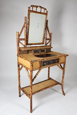 English Bamboo and Hand Painted Lacquer Dressing Hall Stand, 19th Century