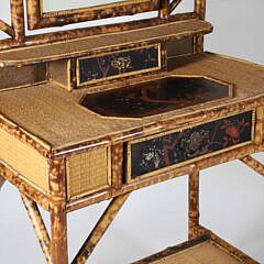 English “Tortoiseshell” Bamboo Dressing Table with a Mirror and Chinoiserie Lacquered Panels, 19th Century