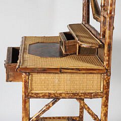 English “Tortoiseshell” Bamboo Dressing Table with a Mirror and Chinoiserie Lacquered Panels, 19th Century