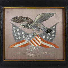Japanese Silk Silver Thread Eagle Embroidery “E. Pluribus Unum” Banner