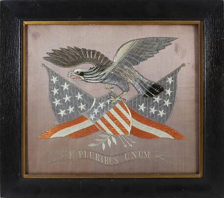 Japanese Silk Silver Thread Embroidery "E. Pluribus Unum" Banner