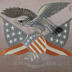 Japanese Silk Silver Thread Eagle Embroidery “E. Pluribus Unum” Banner
