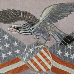 Japanese Silk Silver Thread Eagle Embroidery “E. Pluribus Unum” Banner