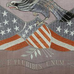 Japanese Silk Silver Thread Eagle Embroidery “E. Pluribus Unum” Banner