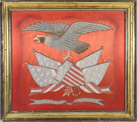 Japanese Eagle in Flight Silk Embroidery, 19th Century